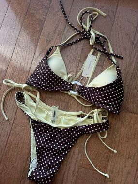 NWT Seamolly Contrast Color Polka Dot Print O Ring Double Layer Bikini Set